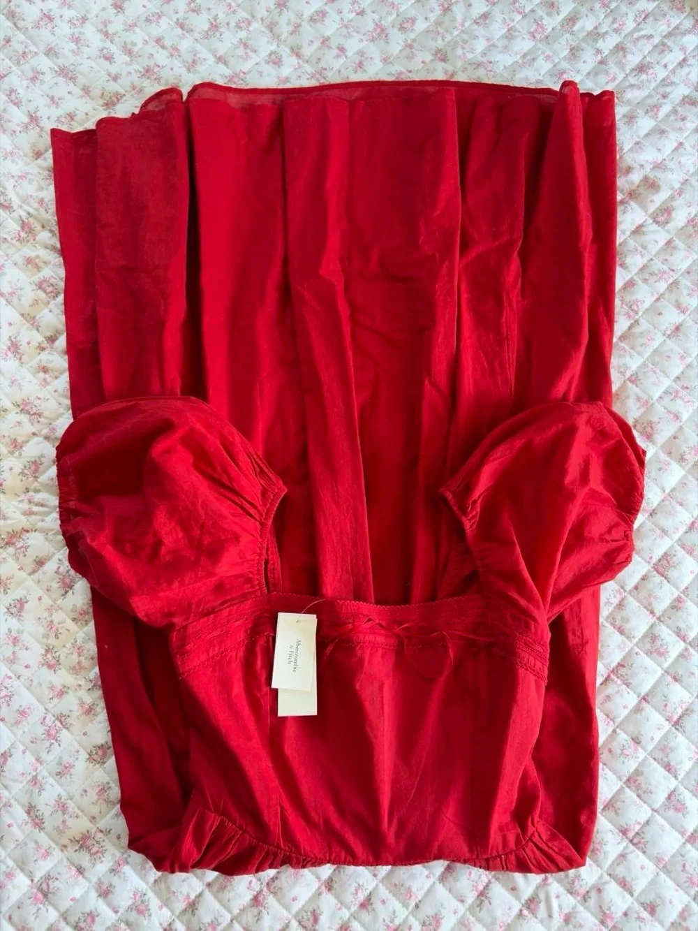Abercrombie & Fitch Red Puff Sleeve Maxi Dress
